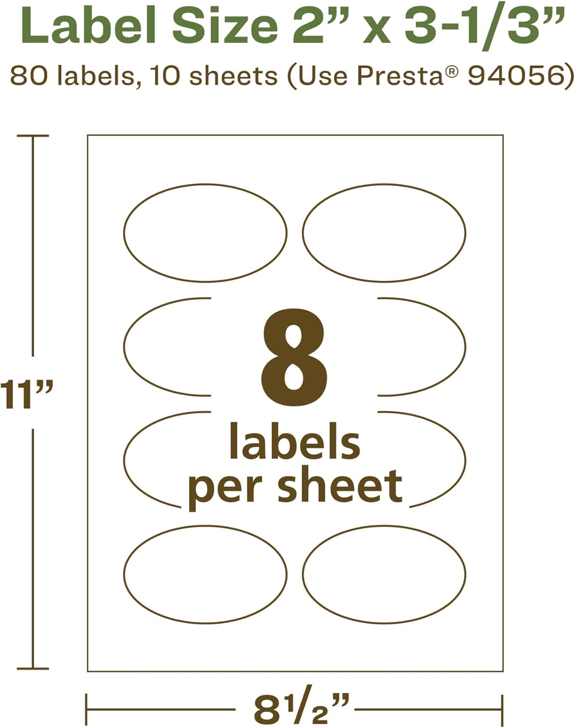 Avery EcoFriendly Matte White Recycled Oval Labels, 2" x 3-1/3", Print-to-The-Edge, Matte White Labels, Permanent Adhesive