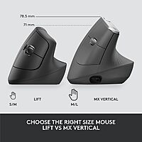 Logitech Lift for Business, Vertical Ergonomic Mouse, Wireless, Bluetooth or Secured Logi Bolt USB, Quiet clicks, Globally Certified, Windows/Mac/Chrome/Linux - Graphite Right-Handed