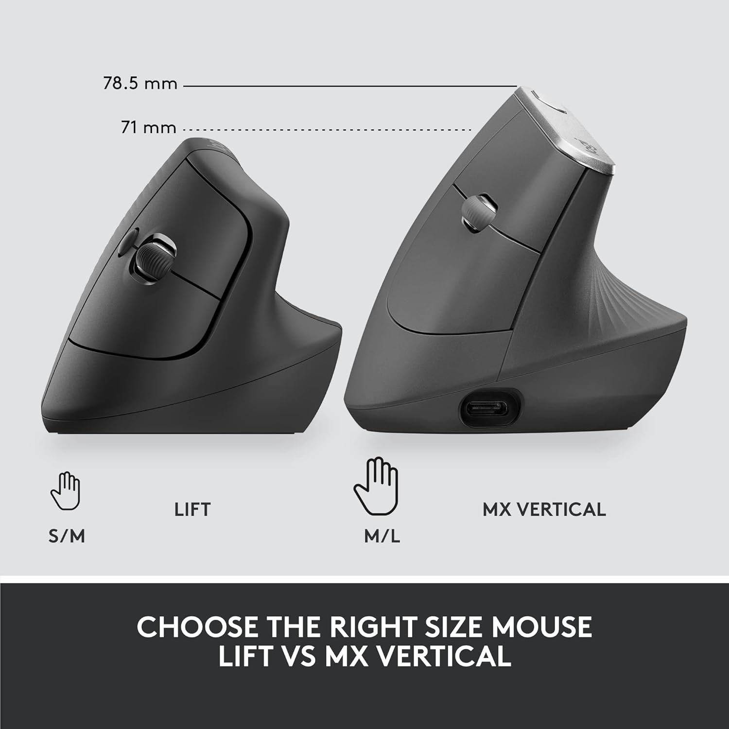 Logitech Lift for Business, Vertical Ergonomic Mouse, Wireless, Bluetooth or Secured Logi Bolt USB, Quiet clicks