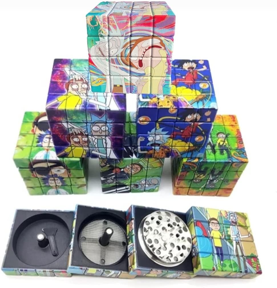 Cartoon Cube Herb Grinder 4-Parts  ricky morty