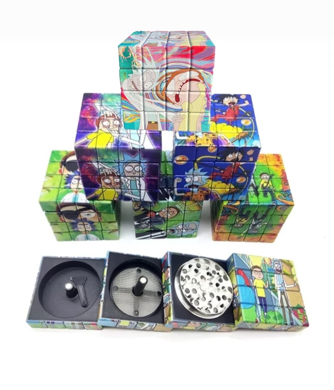 Cartoon Cube Herb Grinder 4-Parts  ricky morty