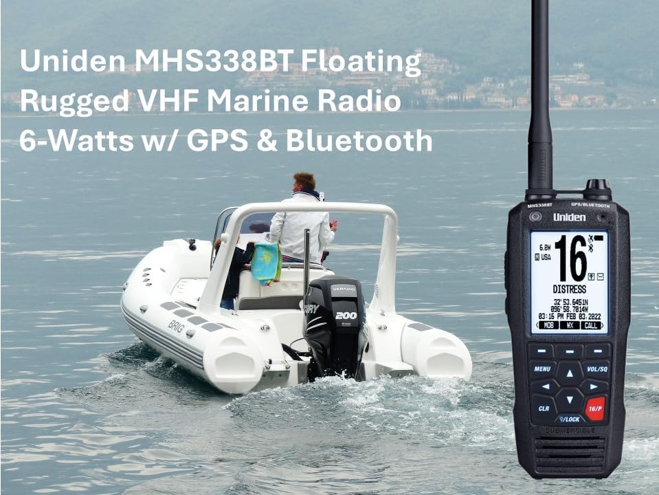 Uniden MHS338BT Floating, Handheld Marine VHF Radio, 6-Watts, GPS and Bluetooth, Submersible IPX8