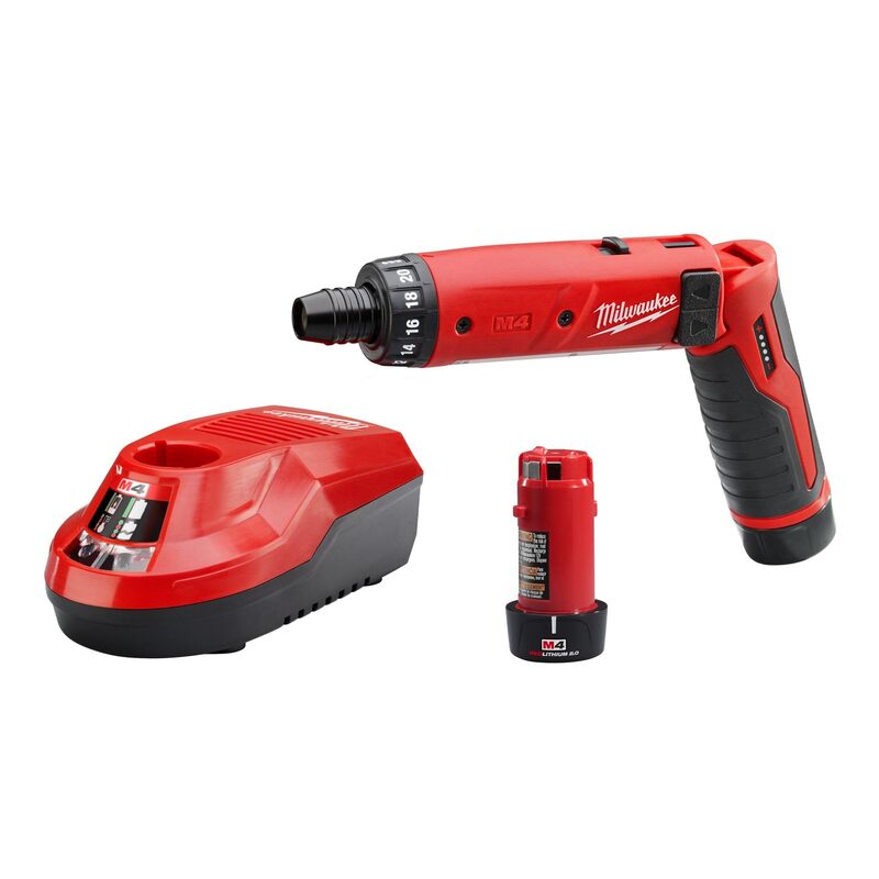 Milwaukee 2101-22 M4 1/4 Hex Screwdriver Kit W/2 Bat Tool + 2 Batteries