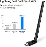 TP-Link USB WiFi Adapter for Desktop PC, AC1300 USB 3.0 Wireless Dual Band Network Adapter with High Gain Antenna(Archer T3U