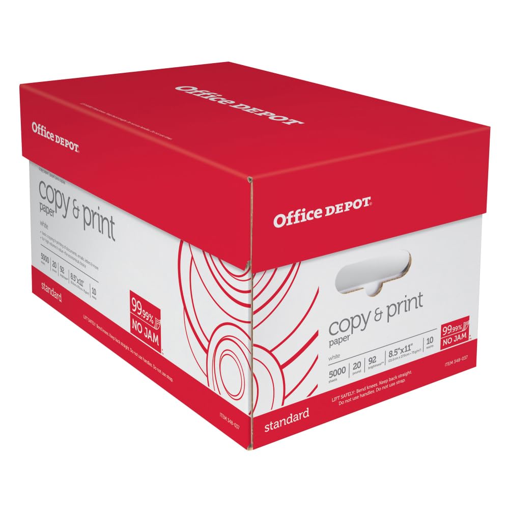 Office Depot Multi-Use Printer & Copy Paper, 10 Reams, White, Letter (8.5in x 11in), 5000 Sheets, 20 Lb, 92 Brightness