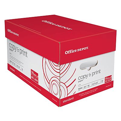 Office Depot Multi-Use Printer & Copy Paper, 10 Reams, White, Letter (8.5in x 11in), 5000 Sheets, 20 Lb, 92 Brightness