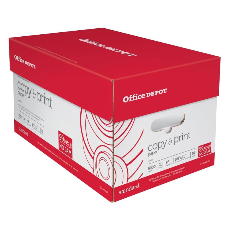 Office Depot Multi-Use Printer & Copy Paper, 10 Reams, White, Letter (8.5in x 11in), 5000 Sheets, 20 Lb, 92 Brightness