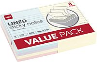 Office Depot® Brand Self-Stick Notes, Lined, 4" x 6", Assorted Pastel Colors, 100 Sheets Per Pad, Pack Of 8
