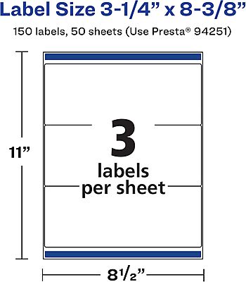 AVERY Matte White Rectangle Labels, Sure Feed Technology, 3-1/4" x 8-3/8"