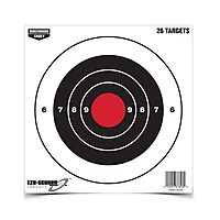 BIRCHWOOD CASEY 8" Eze-Scorer Bull's-Eye Practice Shoot-Up Brilliant White Paper Targets for Indoor and Outdoor Use, 26 Targets