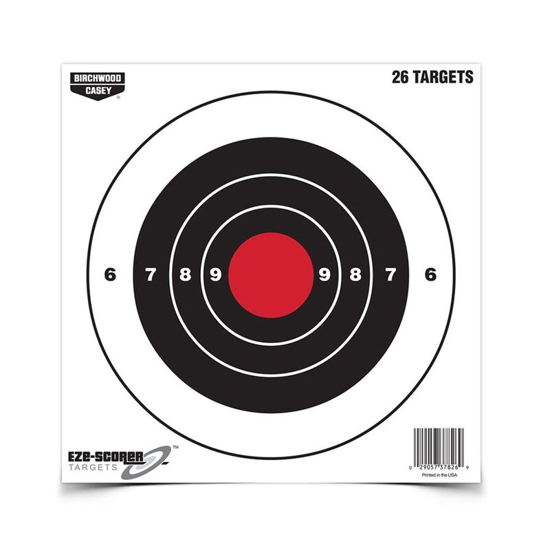 BIRCHWOOD CASEY 8" Eze-Scorer Bull's-Eye Practice Shoot-Up Brilliant White Paper Targets for Indoor and Outdoor Use, 26 Targets