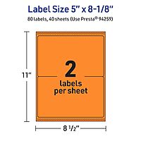 Avery Printable Rectangle Labels, Sure Feed Technology, 5" x 8-1/8", Bright Orange, Laser/Inkjet