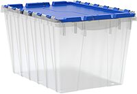 Akro-Mils KeepBox 12 Gallon Storage Container, Nesting and Stackable Plastic Tote with Attached Lid, Clear/Blue