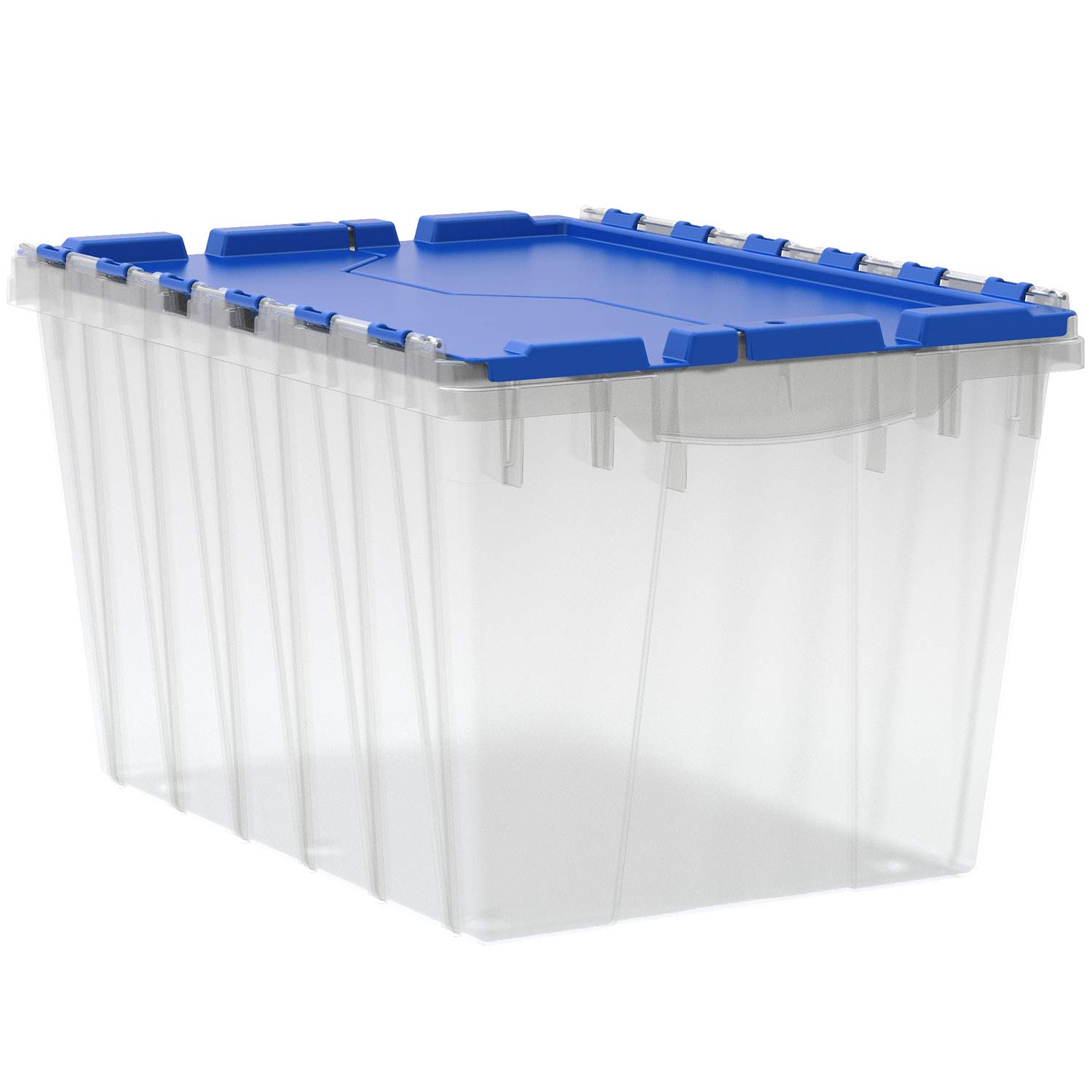 Akro-Mils KeepBox 12 Gallon Storage Container, Nesting and Stackable Plastic Tote with Attached Lid, Clear/Blue