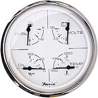 FARIA BEEDE 33864 Chesapeake Stainless Steel Multifunction Fuel Level/Oil PSI (80 PSI)/Water Temp (100-250°F)/Voltmeter