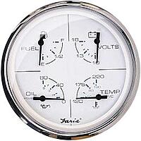 FARIA BEEDE 33864 Chesapeake Stainless Steel Multifunction Fuel Level/Oil PSI (80 PSI)/Water Temp (100-250°F)/Voltmeter