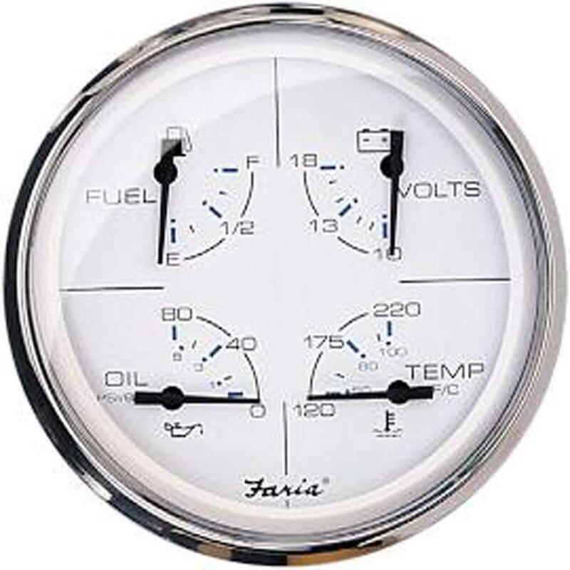 FARIA BEEDE 33864 Chesapeake Stainless Steel Multifunction Fuel Level/Oil PSI (80 PSI)/Water Temp (100-250°F)/Voltmeter