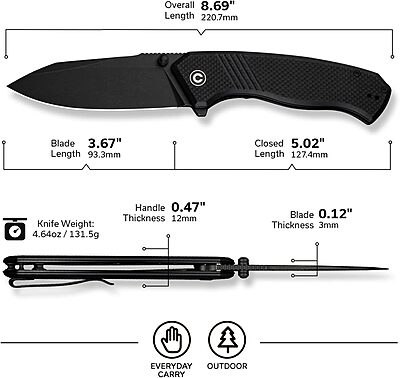 CIVIVI Placoid Folding Pocket Knife for EDC, 3.67" Blade