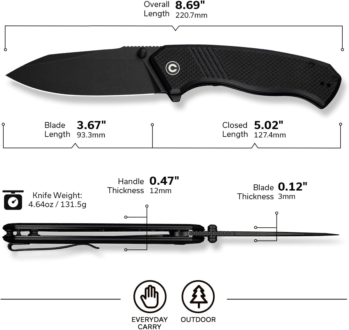 CIVIVI Placoid Folding Pocket Knife for EDC, 3.67" Blade