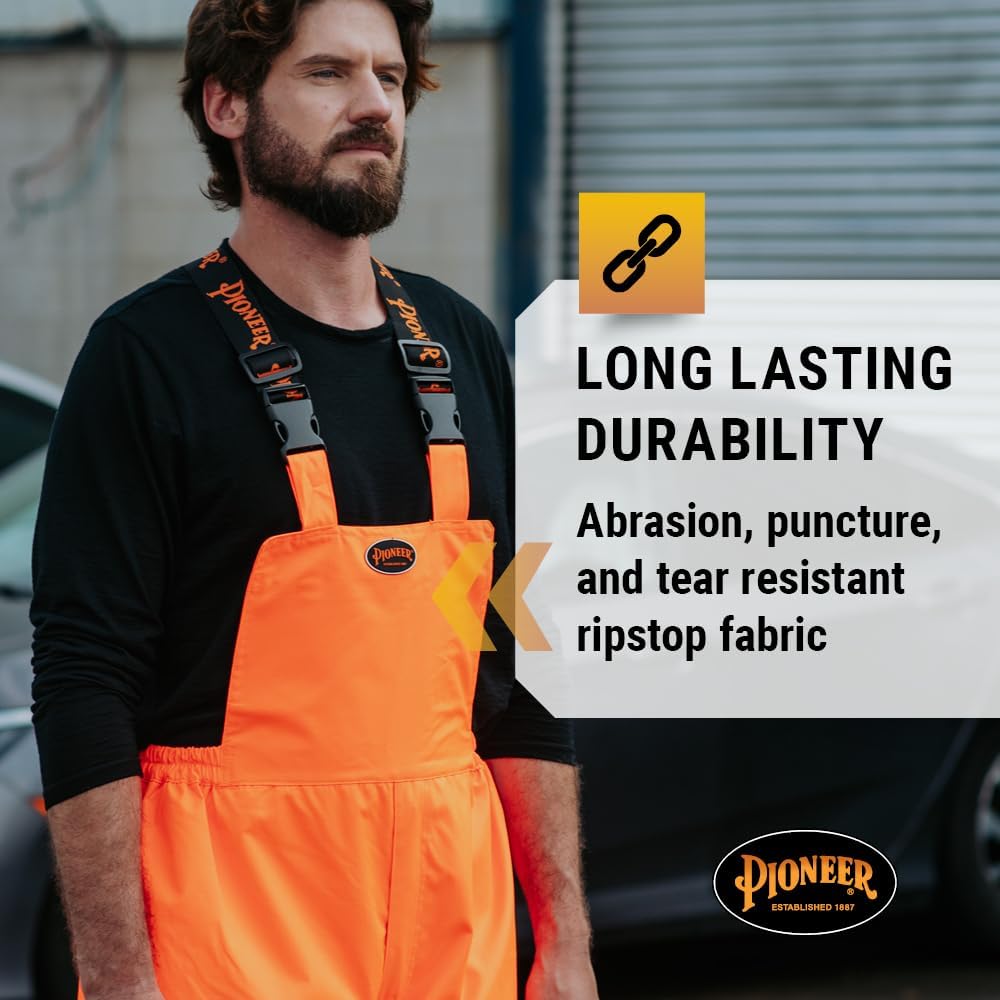 Pioneer Hi Vis Ripstop Waterproof Bib Pants/Overalls for Men - Reflective Safety Work Rain Pants