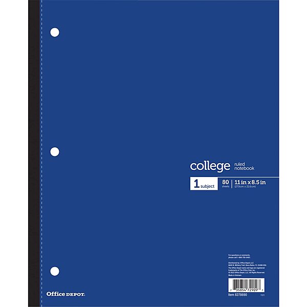 Office Depot® Brand Wireless Notebook, 8-1/2" x 11", 1 Subject, College Ruled, 80 Sheets, Blue