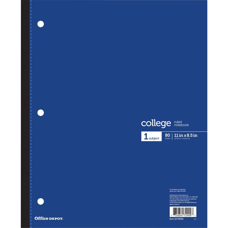 Office Depot® Brand Wireless Notebook, 8-1/2" x 11", 1 Subject, College Ruled, 80 Sheets, Blue