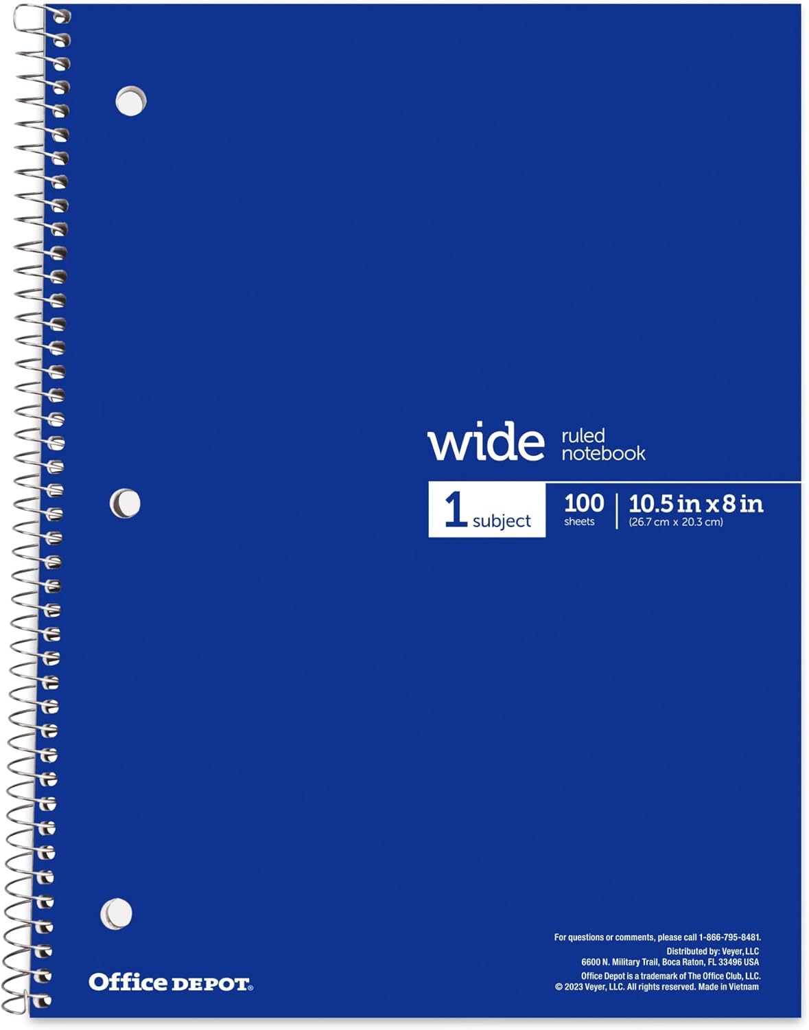 Office Depot® Wirebound Notebooks, 8" x 10-1/2", 1 Subject, Wide Ruled, 100 Sheets, Assorted Colors, Pack Of 6 Notebooks