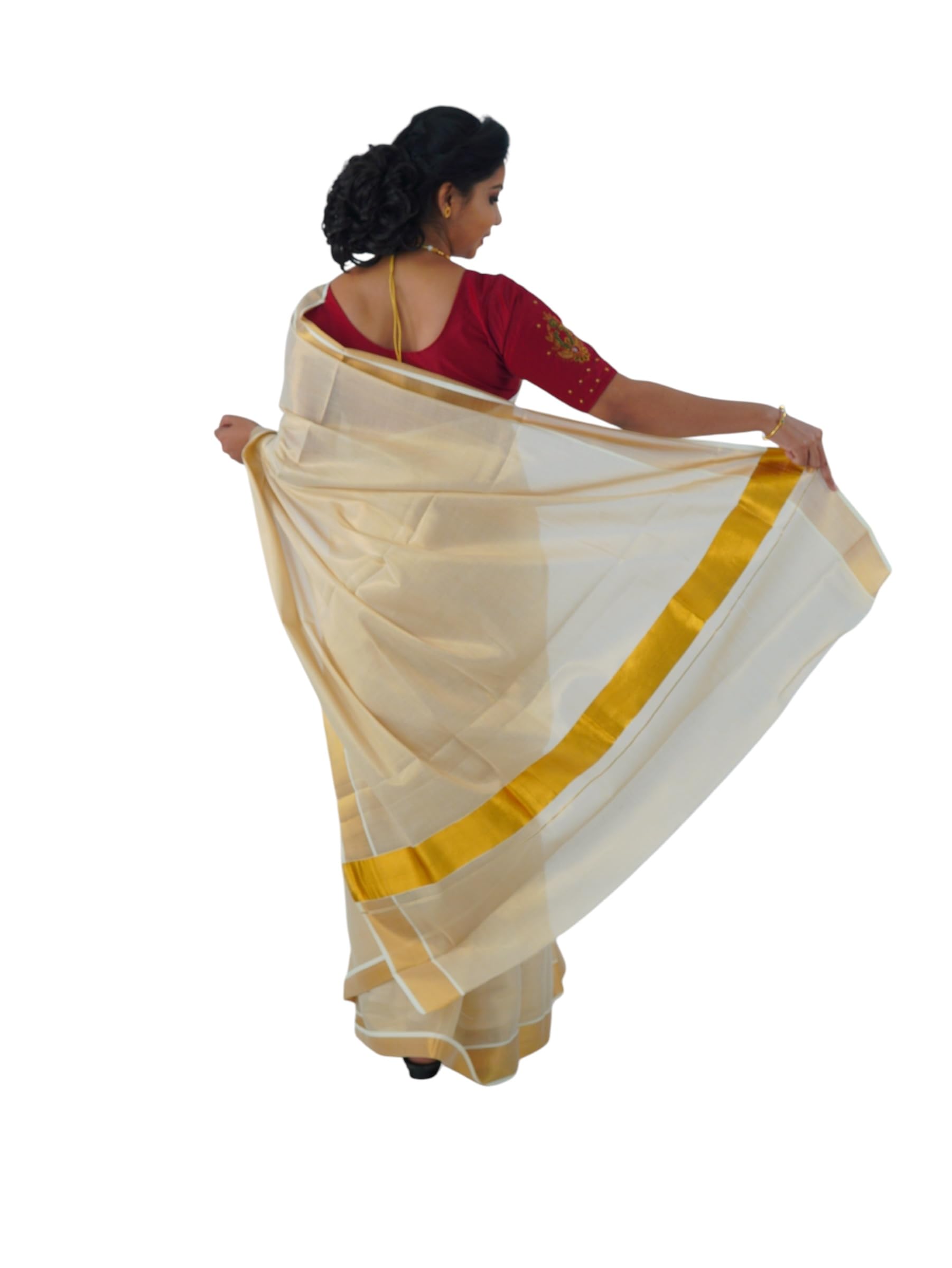Kuthampully Kerala Saree |Traditional South Indian Sarees |Onam Cotton Kasavu Saree |Authentic South Cultural Sarees |Women's Plain Zari Kasavu |EKM-824 Pack -1 (Gold)