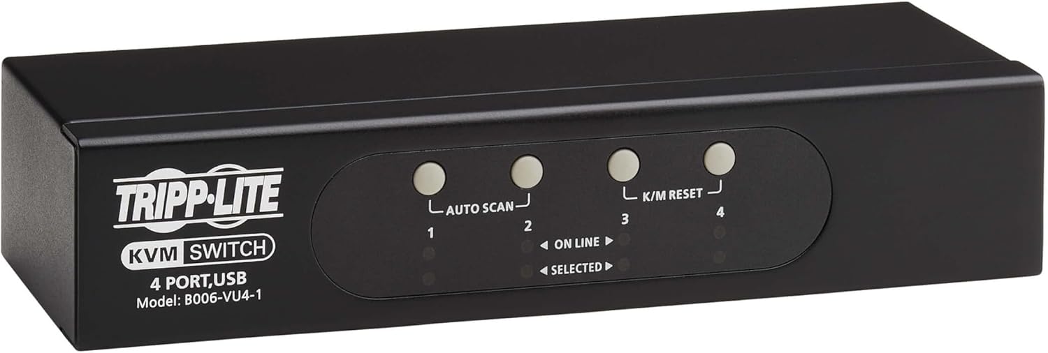 Tripp Lite 4-Port KVM Switch VGA with USB or PS/2 Port for Keyboard Mouse, Desktop PC, 4 Computers 1 Monitor