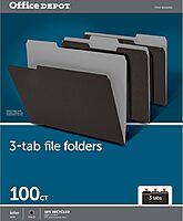 Office Depot® Brand File Folders, 1/3 Cut, Letter Size, Black, Box of 100 Folders
