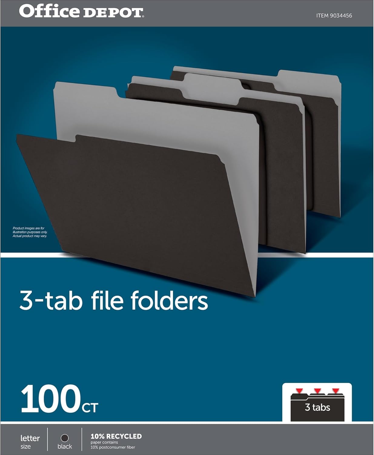 Office Depot® Brand File Folders, 1/3 Cut, Letter Size, Black, Box of 100 Folders