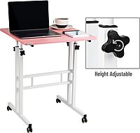 Mind Reader Standing Desk, Adjustable Height, Computer Desk, Laptop Desk, Portable, Rolling, 15" L x 22" W x 39" H, Pink