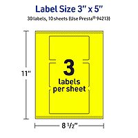 Avery Printable Rectangle Labels, Sure Feed Technology, 3" x 5", Neon Yellow Labels, Print-to-The-Edge