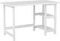 Martha Stewart Beckett Modern Trestle Desk with Open Side Shelving in White Wood Grain Finish