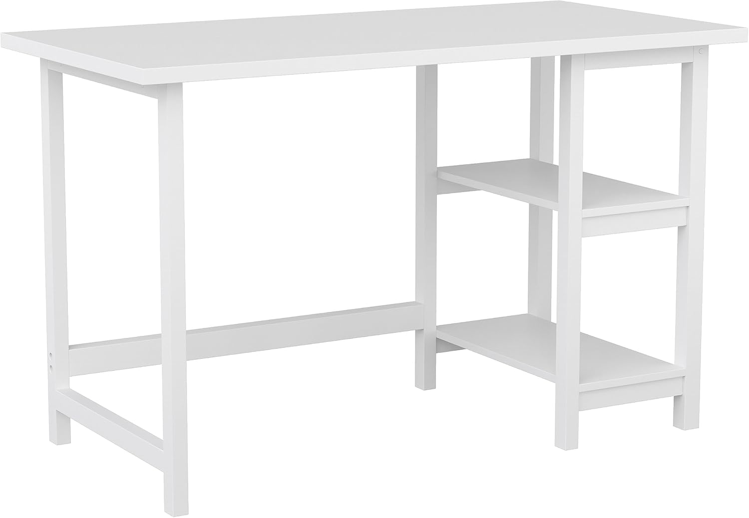 Martha Stewart Beckett Modern Trestle Desk with Open Side Shelving in White Wood Grain Finish