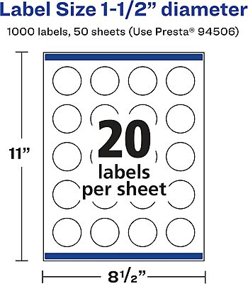 Avery Matte White Round Labels, Sure Feed Technology, 1.5" Diameter