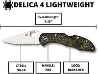 SPYDERCO Delica 4 Lightweight Signature Folding Knife with Flat-Ground VG-10 Blade and FRN Handle