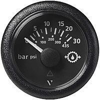 Veratron 52MM (2-1/16") ViewLine Transmission Oil Pressure 30 Bar/435 PSI - Black Dial & Round Bezel
