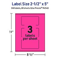 Avery Printable Rectangle Labels, Sure Feed Technology, 2.5 x 5, Neon Magenta, Print-to-The-Edge, Laser/Inkjet Printable