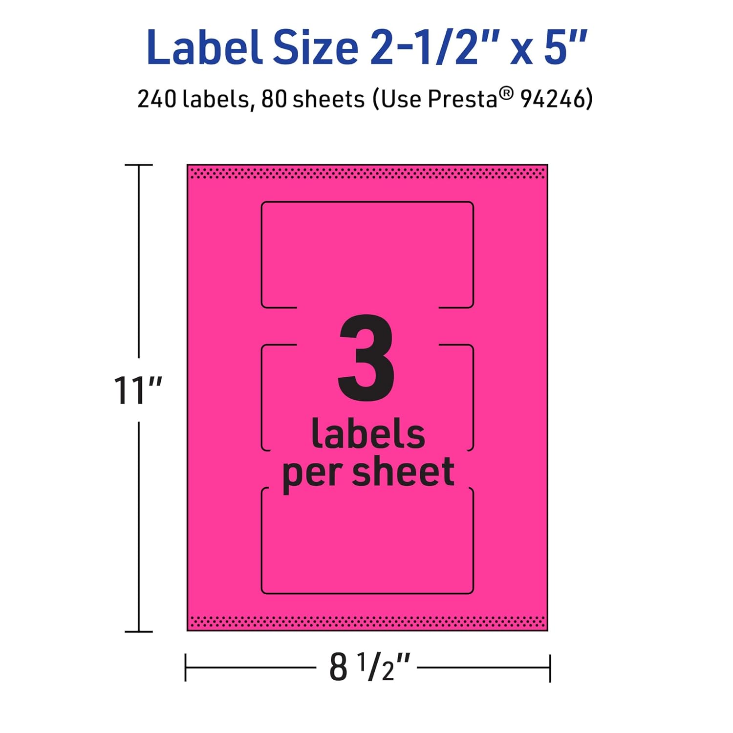 Avery Printable Rectangle Labels, Sure Feed Technology, 2.5 x 5, Neon Magenta, Print-to-The-Edge, Laser/Inkjet Printable