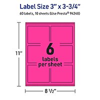 Avery Printable Rectangle Labels, Sure Feed Technology, 3" x 3-3/4", Neon Magenta Labels, Print-to-The-Edge, Laser/Inkjet Printable, 60 Total, Great for Candles and Ingredients 60 labels