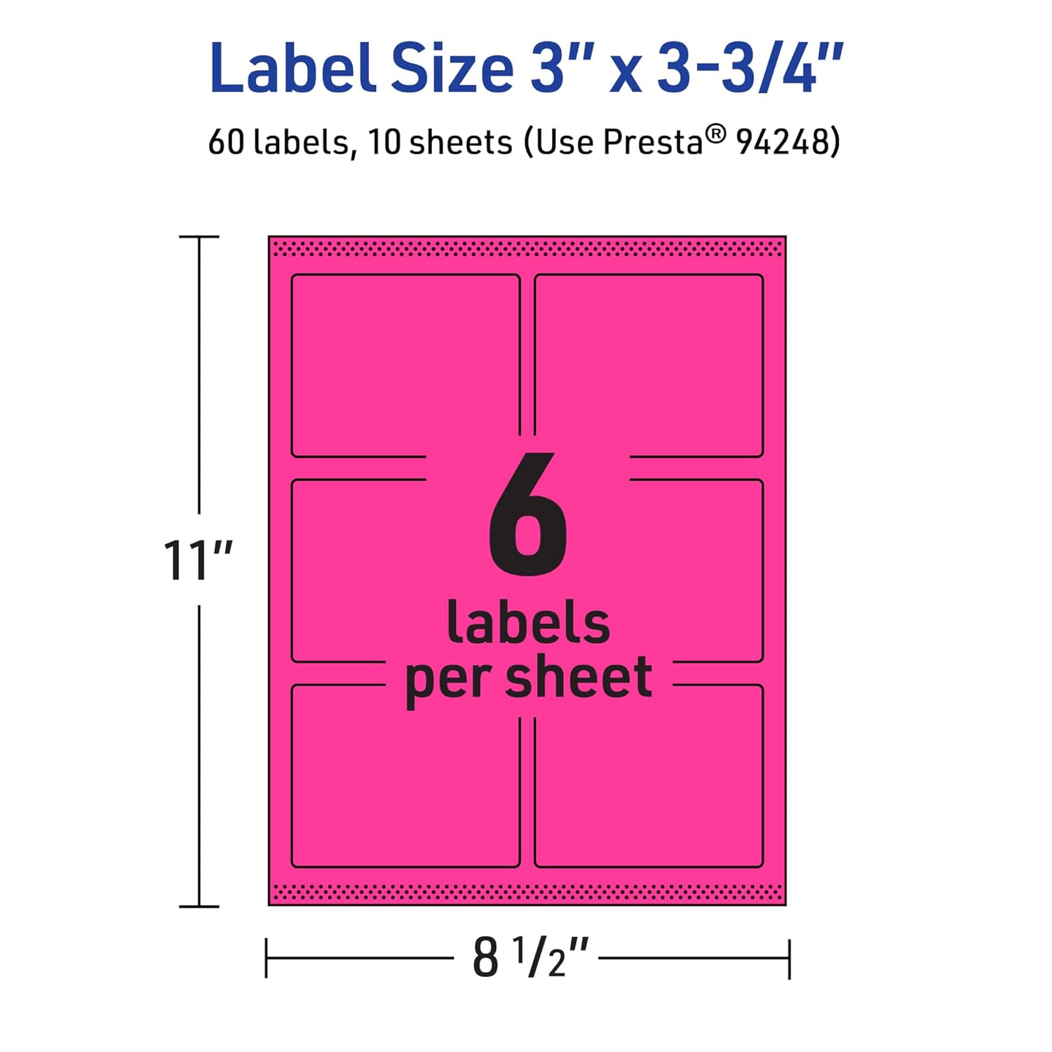 Avery Printable Rectangle Labels, Sure Feed Technology, 3" x 3-3/4", Neon Magenta Labels, Print-to-The-Edge
