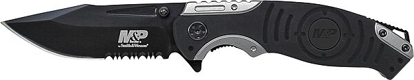 Smith & Wesson M&P SWMP13GS 8.2in High Carbon S.S. Folding Knife with 3.5in Serrated Clip Point Blade and Aluminum Handle for Outdoor, Tactical, Survival and EDC,Black