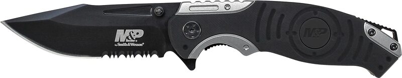 Smith & Wesson M&P SWMP13GS 8.2in High Carbon S.S. Folding Knife with 3.5in Serrated Clip Point Blade and Aluminum Handle for Outdoor, Tactical, Survival and EDC,Black