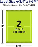 Avery Printable Rectangle Labels, Sure Feed Technology, 4-3/4" x 7-3/4", Bright Green Labels, Print-to-The-Edge, Laser/Inkjet Printable, 20 Total, Great for Shipping and Packaging 20 labels