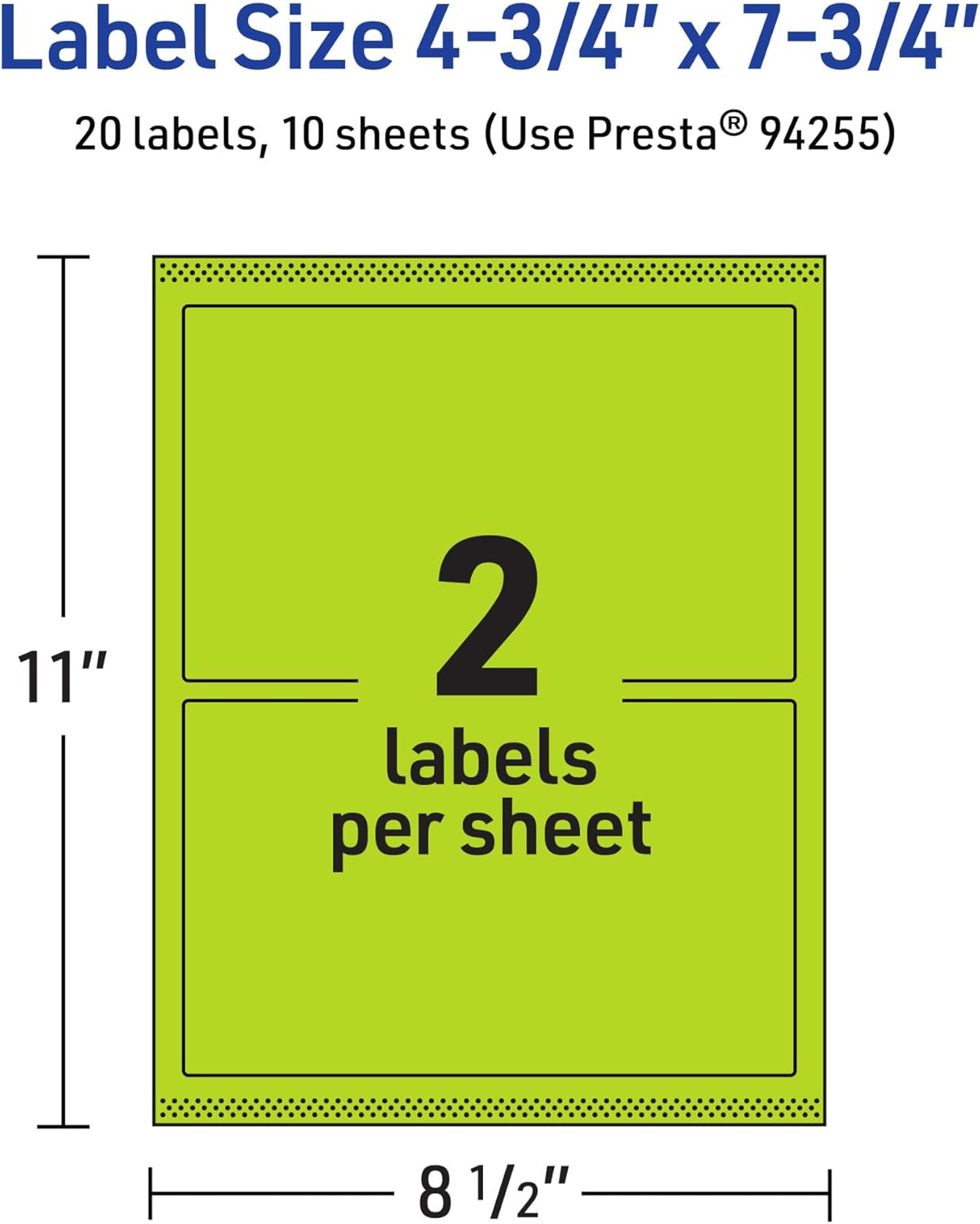 Avery Printable Rectangle Labels, Sure Feed Technology, 4-3/4" x 7-3/4", Bright Green Labels, Print-to-The-Edge