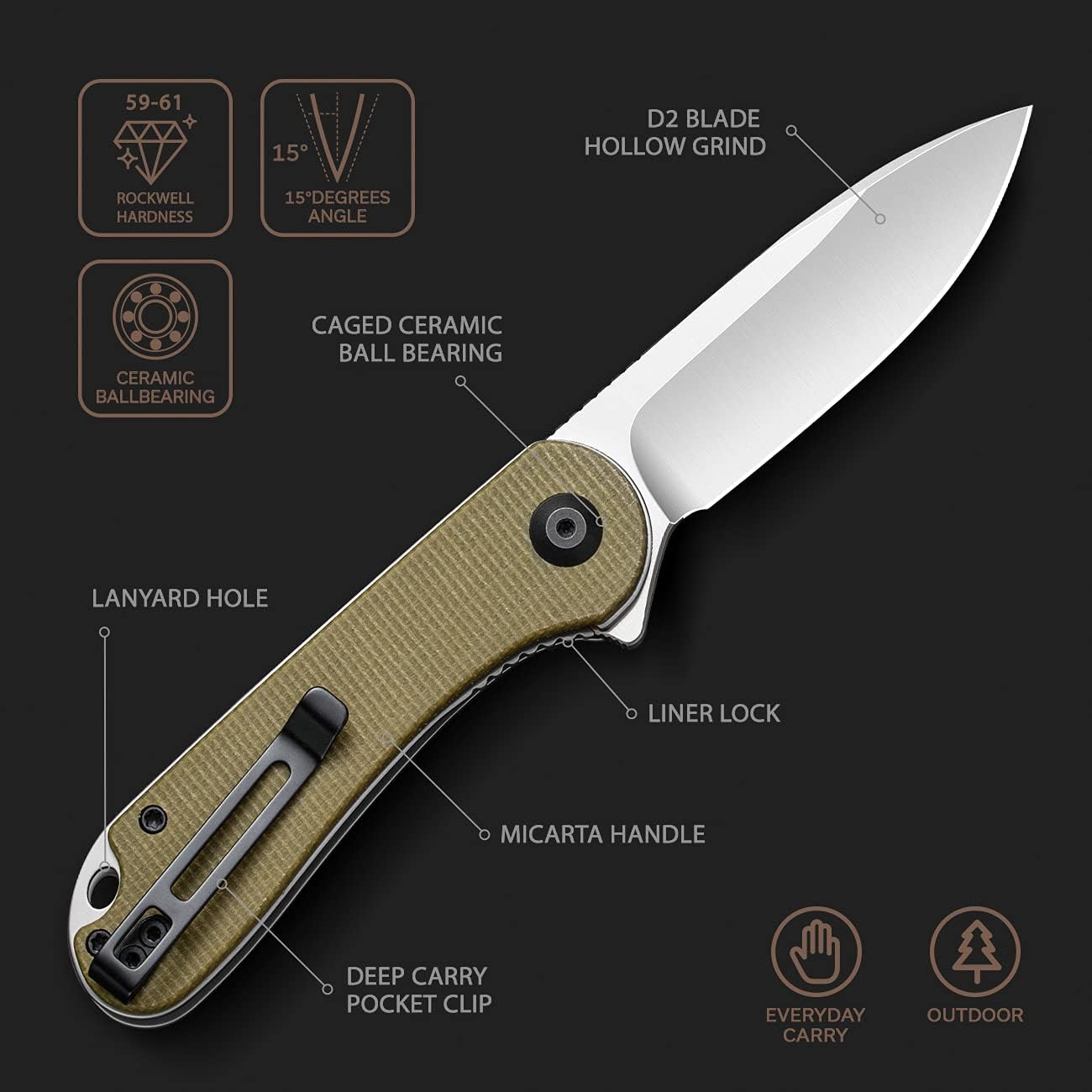 CIVIVI Elementum C907 Pocket Knife Micarta Handle D2 Blade