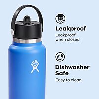 HYDRO FLASK Wide Mouth Flex Straw Cap Bottle - Insulated Stainless Steel