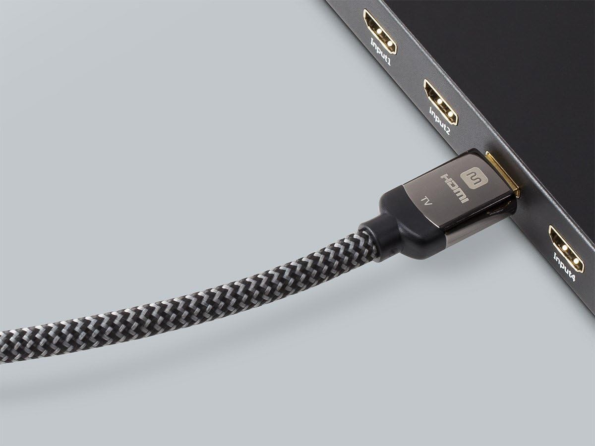 Monoprice 4K High Speed HDMI Cable - Braided - 4K@60Hz, 18Gbps, HDR, CL3 In-Wall Rated, 50ft, Grey