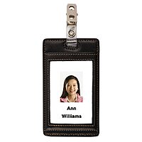 FORAY Office Depot Brand Faux Leather ID Badge Holder, Vertical, Black/Tan